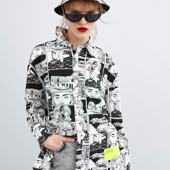 Zara x Ana Mushell Graphic Capsule Comic Print Shirt, Size S, Black & White - Picture 1 of 15
